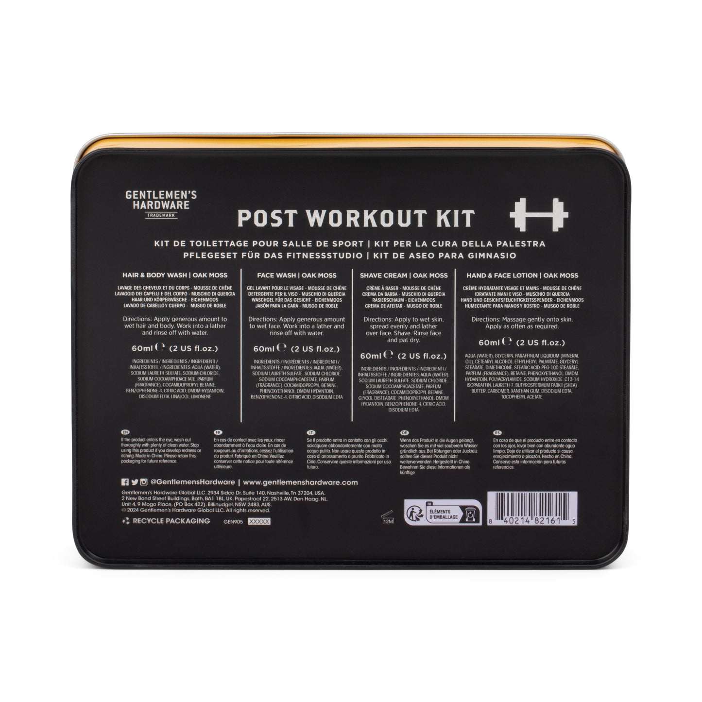 Complete verzorgingsset voor mannen, ideaal als cadeau of voor dagelijks gebruik na het sporten.