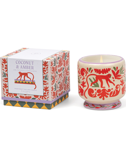 Adopo Jungle keramische geurkaars met tropisch handgeschilderd design - luxe geurkaars en woonaccessoire