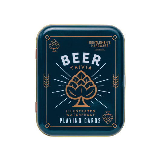 52-delig pokerformaat deck met bierillustraties en feiten, ideaal voor spelletjes, outdoor activiteiten en cadeau voor bierliefhebbers.