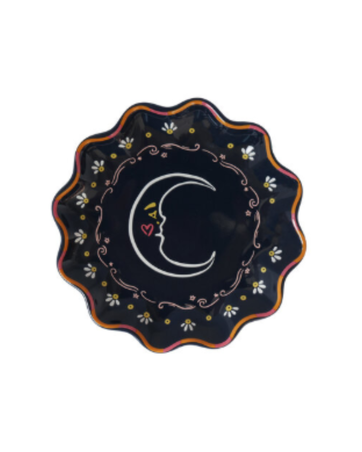 Handgemaakt keramieken Klein Bordje Maan van All the luck in the world, speels en kleurrijk, ideaal als vrolijk accent op tafel of voor kleine hapjes