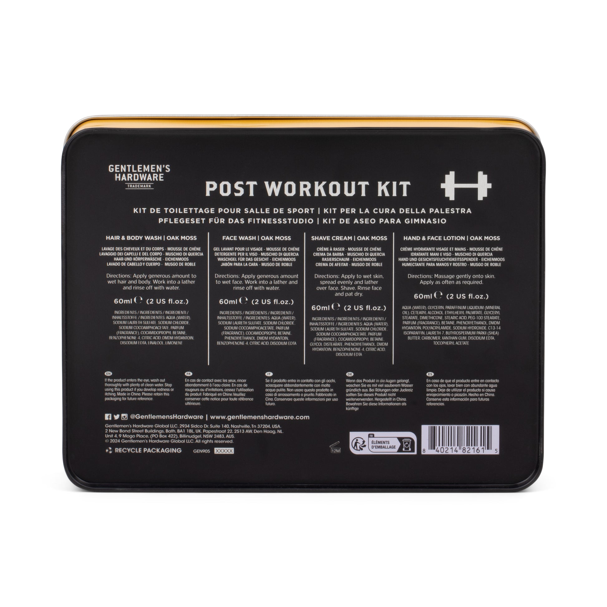 Complete verzorgingsset voor mannen, ideaal als cadeau of voor dagelijks gebruik na het sporten.