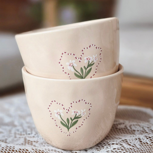 Beige mok met kleurrijk hartje en bloemenv an all the luck in the world
