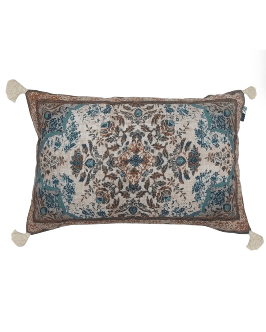 Kussen Esra Blauw | Katoenen sierkussen met vintage print