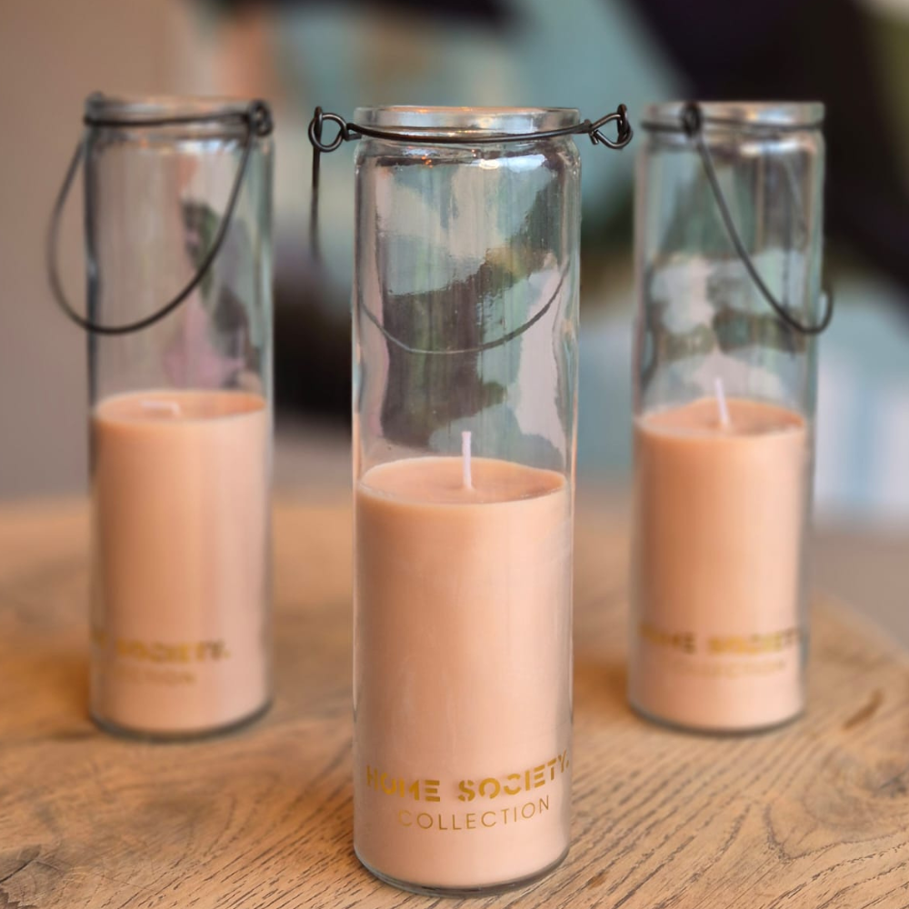Kaars in glas van home society, kleur beige, geschikt voor binnen en buiten