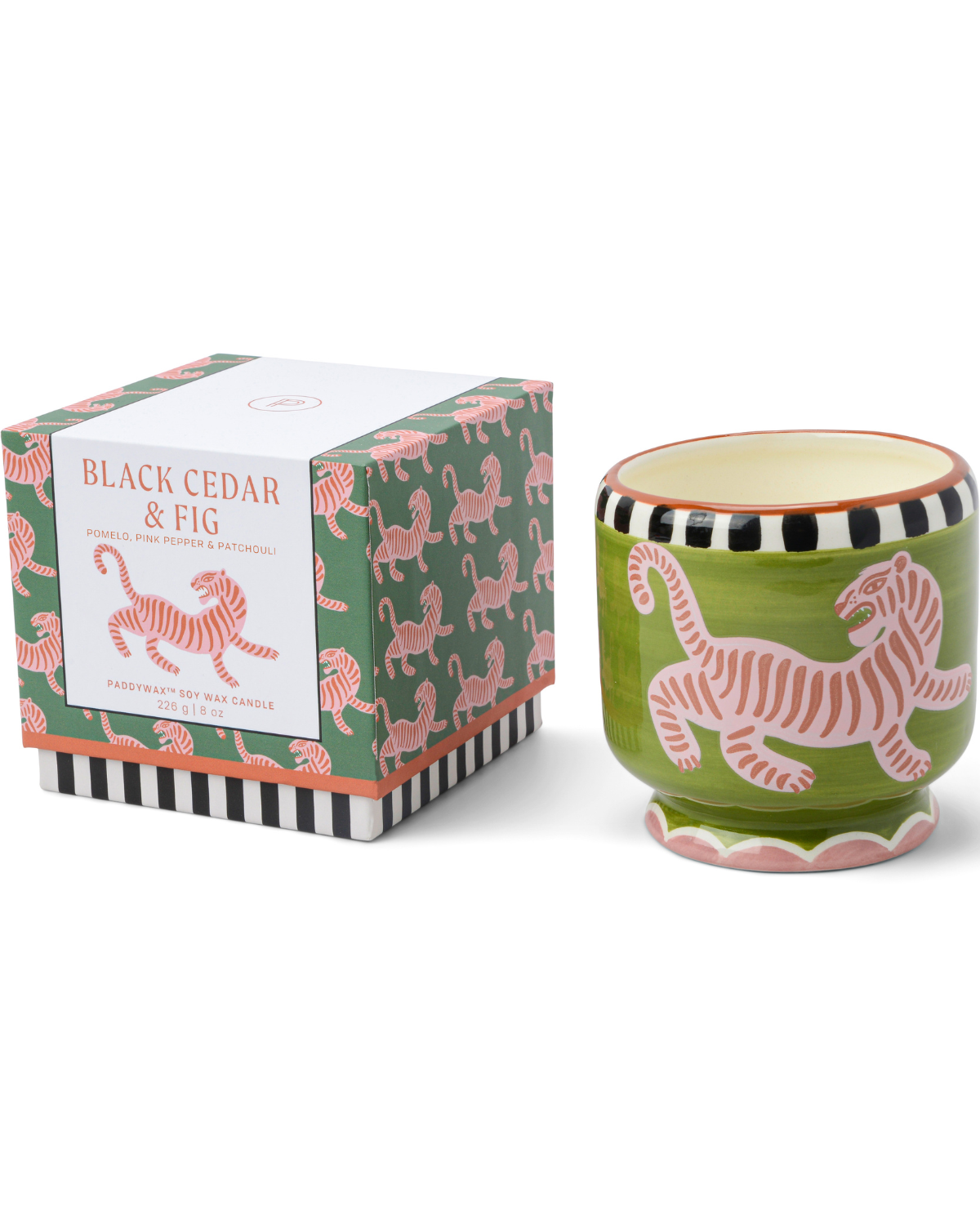 Handbeschilderde keramische geurkaars met kleurrijk tijgerdesign - luxe geurkaars en woonaccessoire