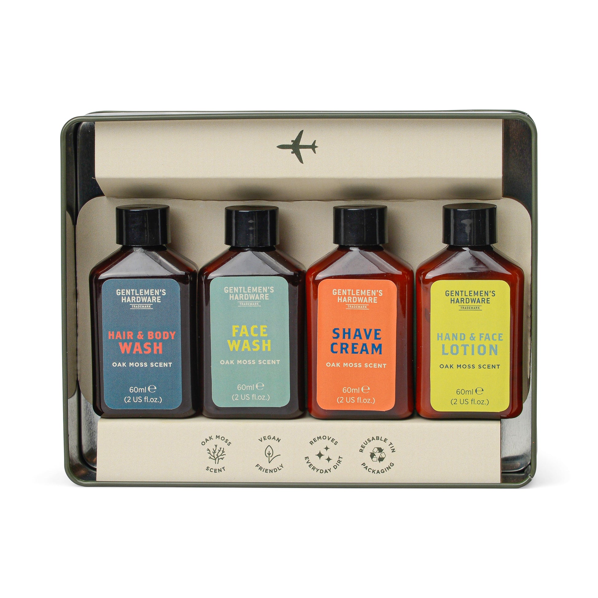Reisvriendelijke set met natuurlijke ingrediënten, perfect voor mannen die verzorgd en fris willen blijven.