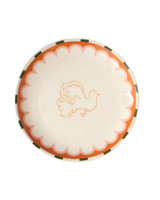 Handgemaakt keramieken Serveerbordje Orange Bird van All the luck in the world, vrolijk en kleurrijk, perfect voor hapjes en als speels accent op tafel