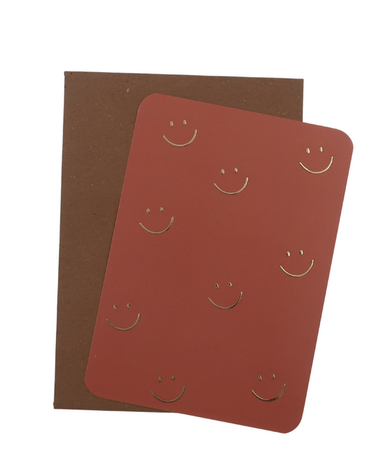 Smiley kaartje A6 oudroze papier met goudfolie - cadeau voor vrouwen Bij Suus