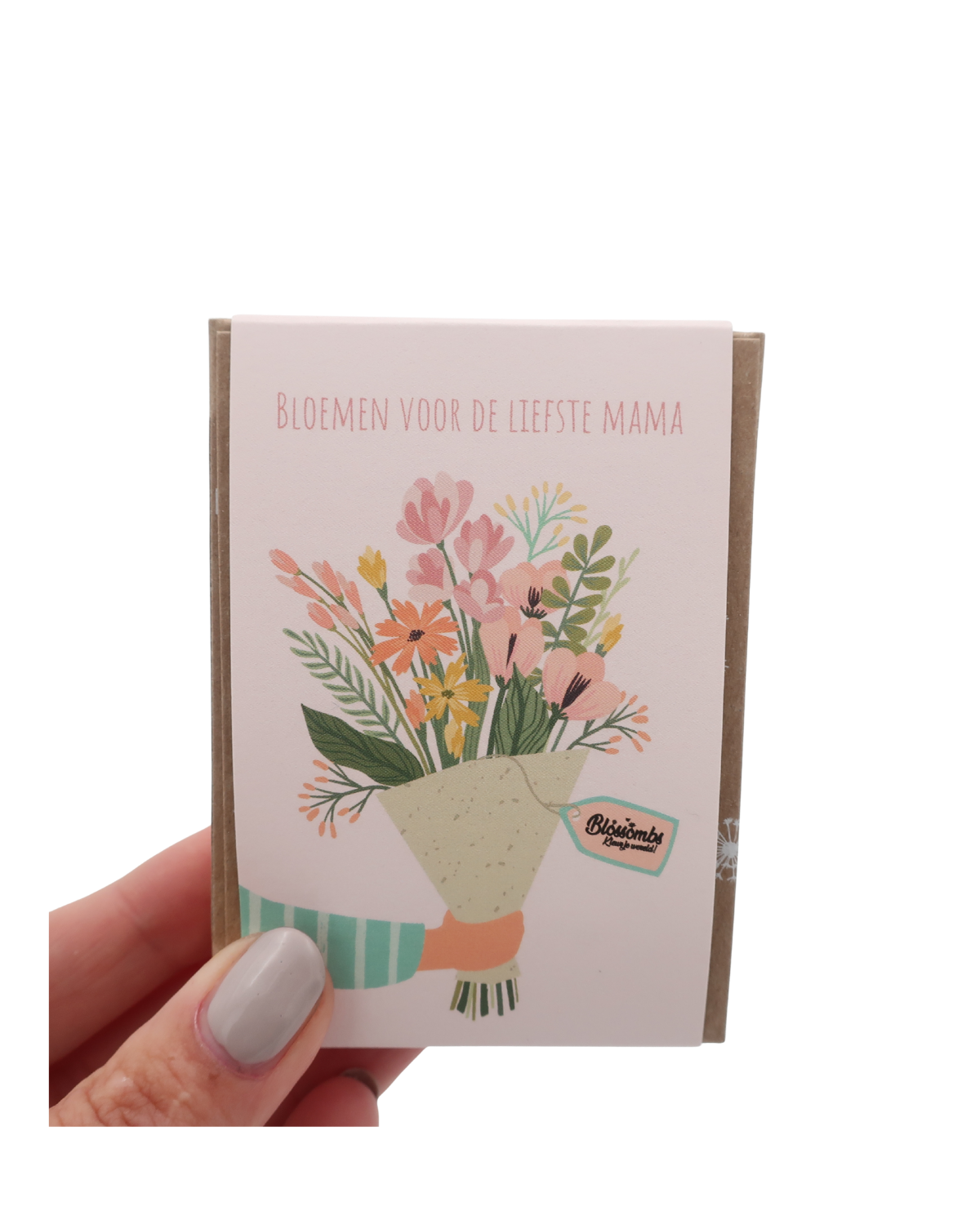 Handgemaakte Blossombs gift box met vier biologische zaadbommetjes, ideaal als liefdevol en duurzaam cadeau voor de liefste mama.