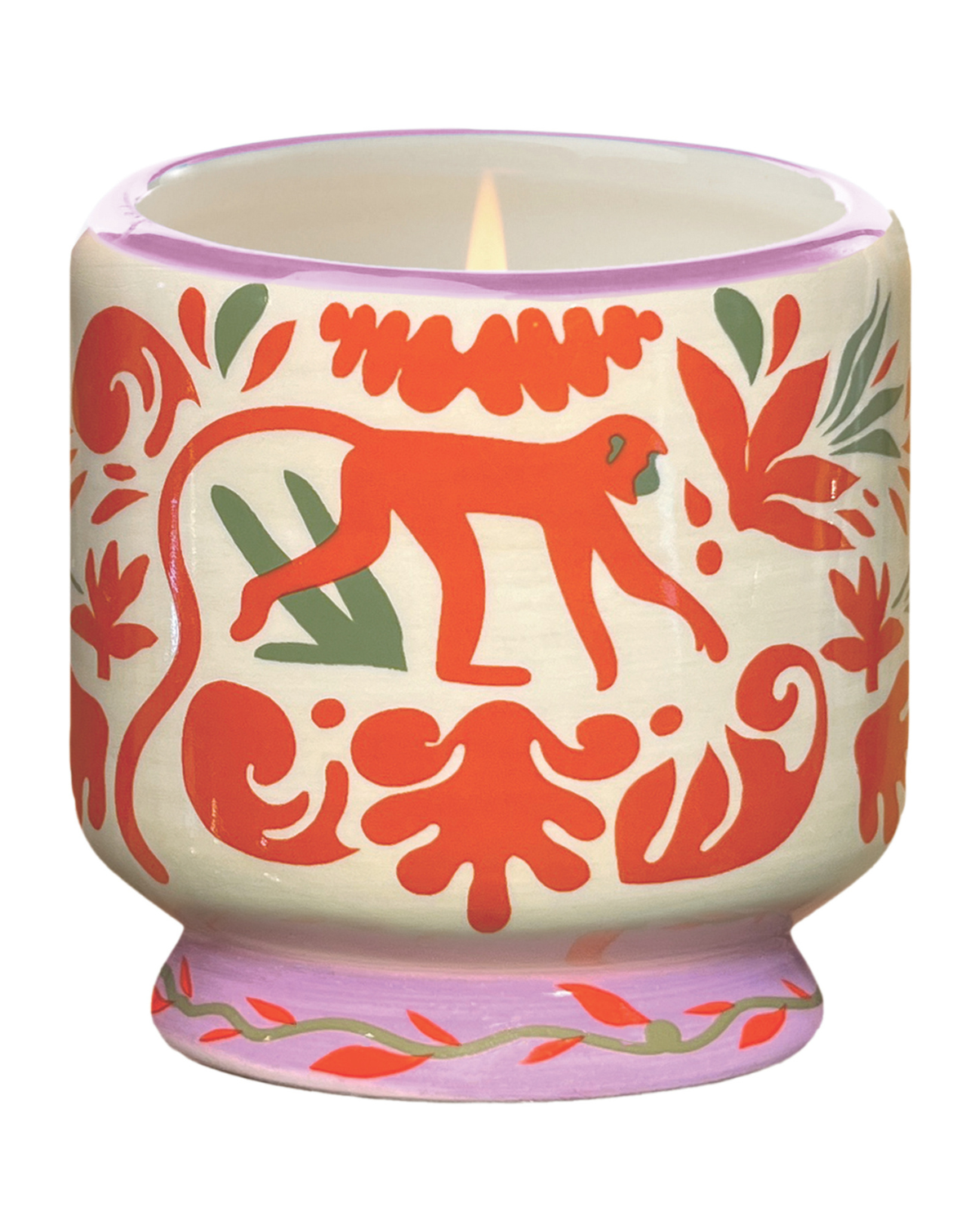 Close-up Adopo Jungle kaars handgeschilderd keramiek Coconut & Amber geur