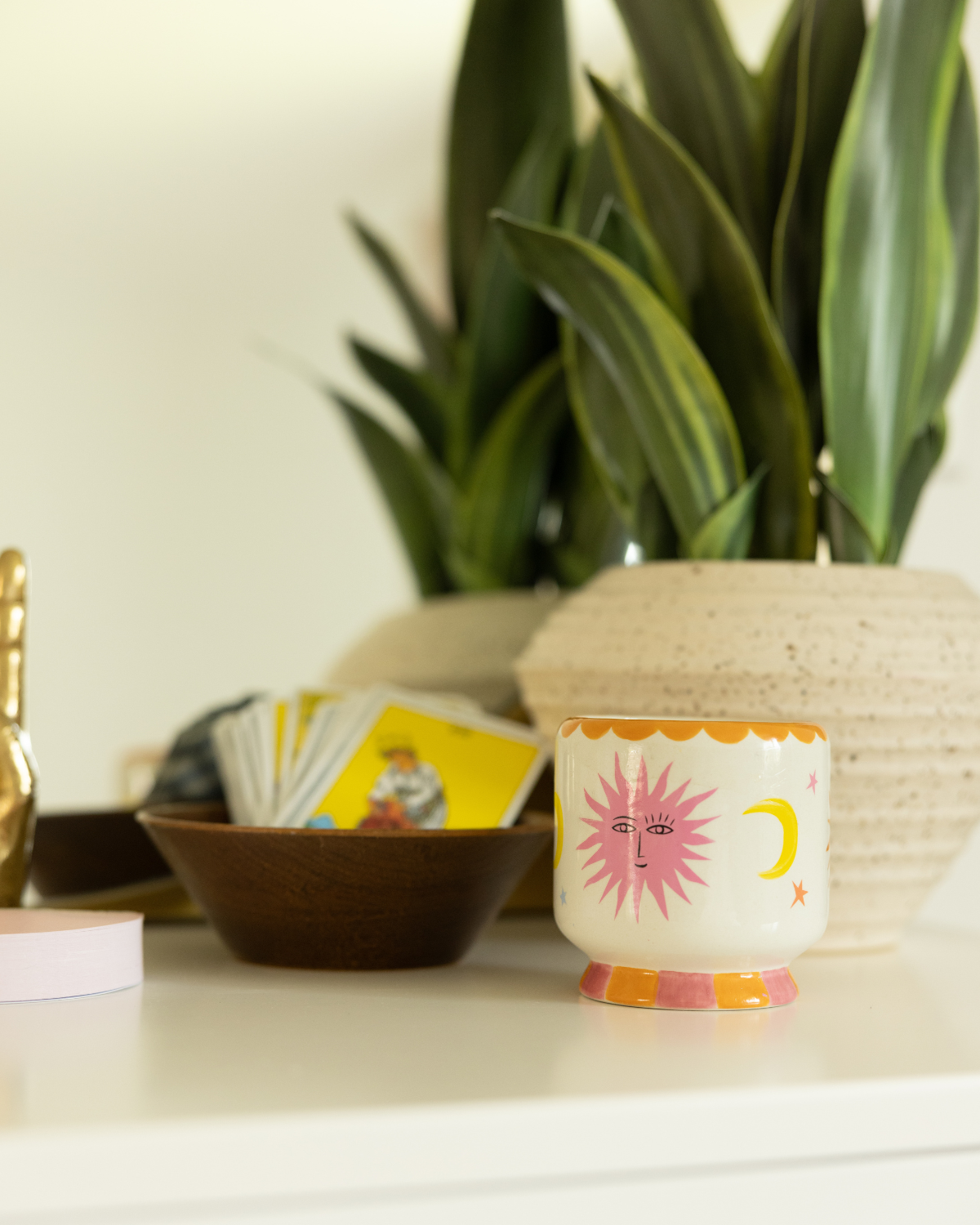 Decoratieve Adopo Sun keramische kaars herbruikbaar als vaas of bloempot