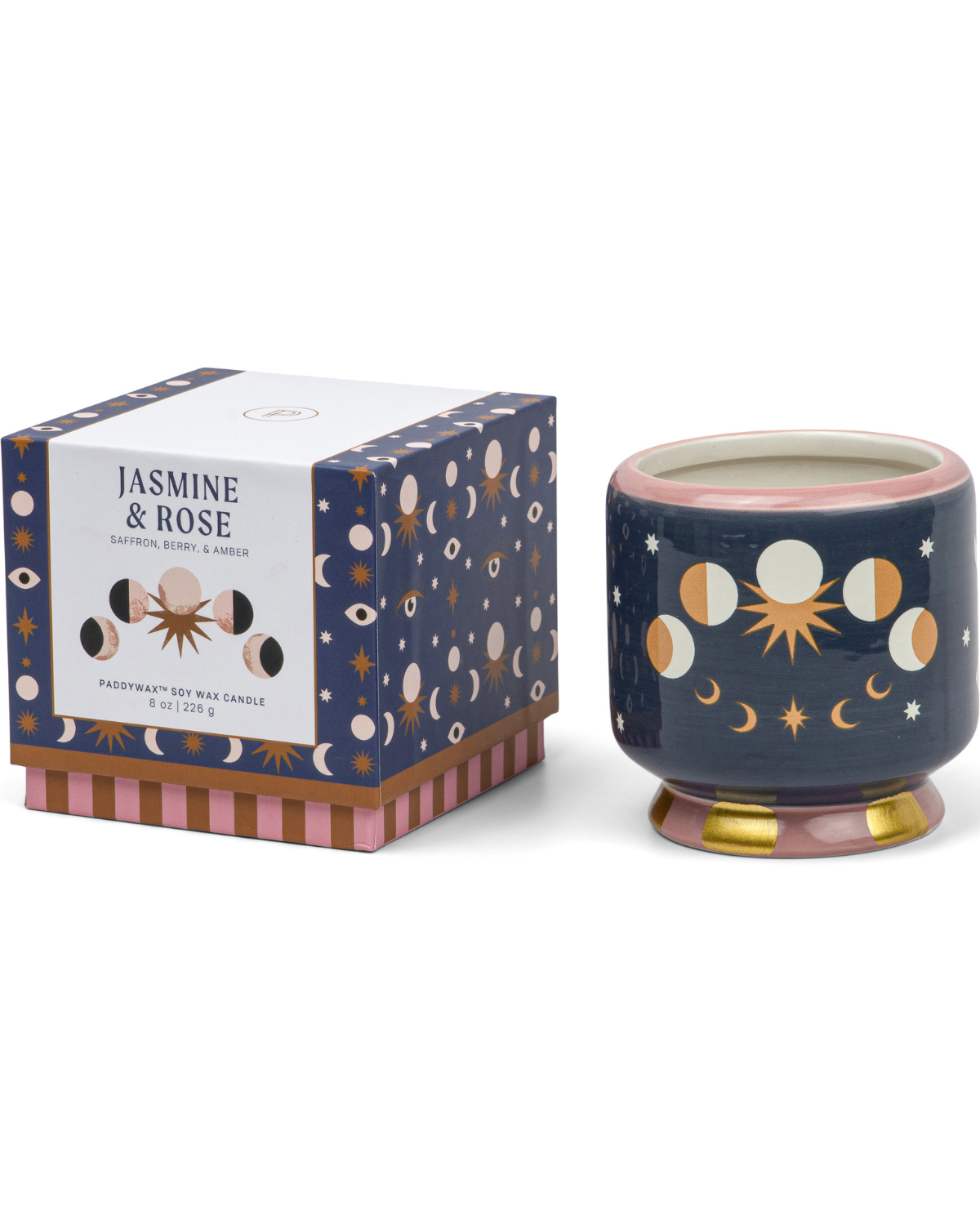 Adopo Moon Phases keramische kaars 226g Jasmine & Rose handgeschilderd keramiek Mediterrane stijl