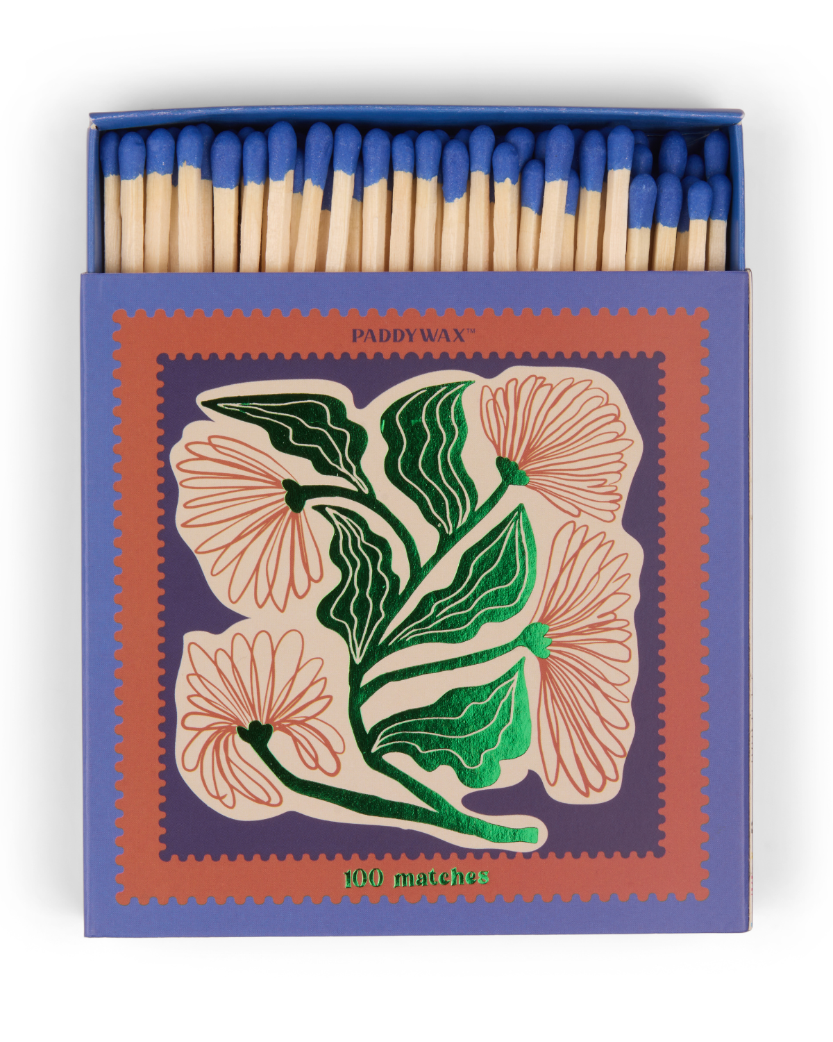 Jumbo Boxed Matches Floral set van 100 lucifers in handillustratie doos met metallic details